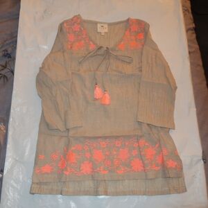 Hayden Girls Casual Dress with Coral Embroidery
